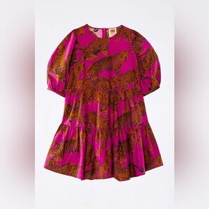 Farm Rio artsy leopard tiered puff sleeve mini dress